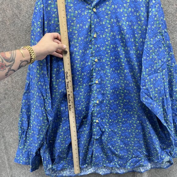 Luchiano Visconti Shirt Mens 3XL Blue Geometric Print Button Front Cotton - Picture 7 of 10